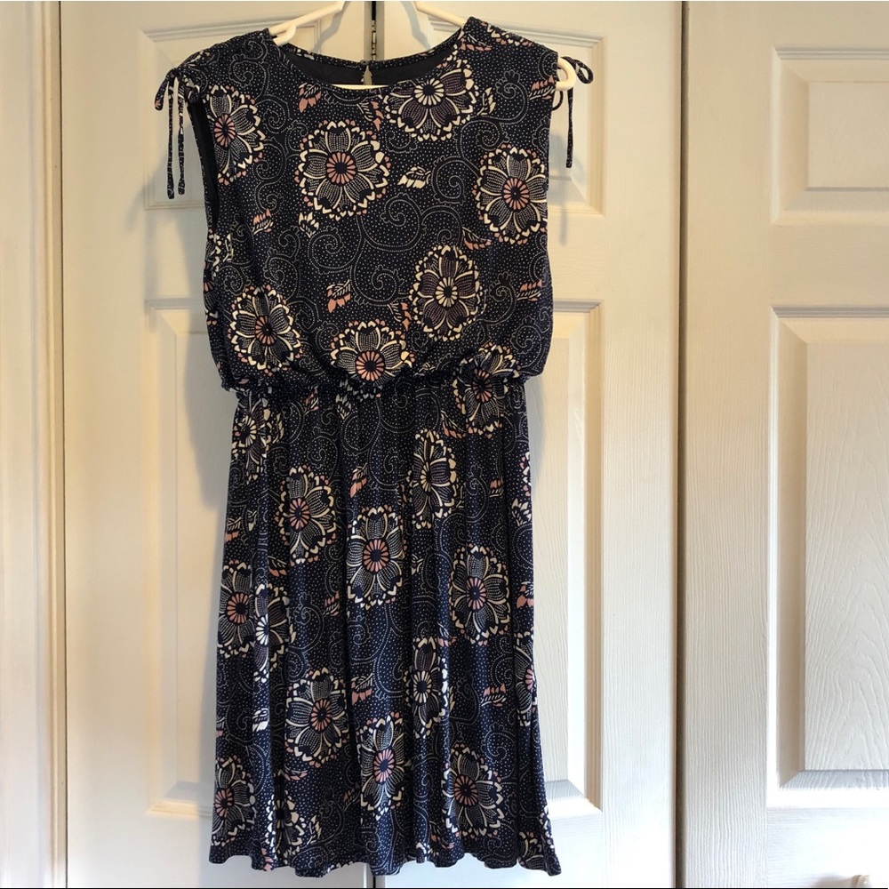 LOFT navy & pink floral dress